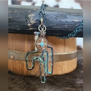 Turquoise Metal Cactus Necklace
